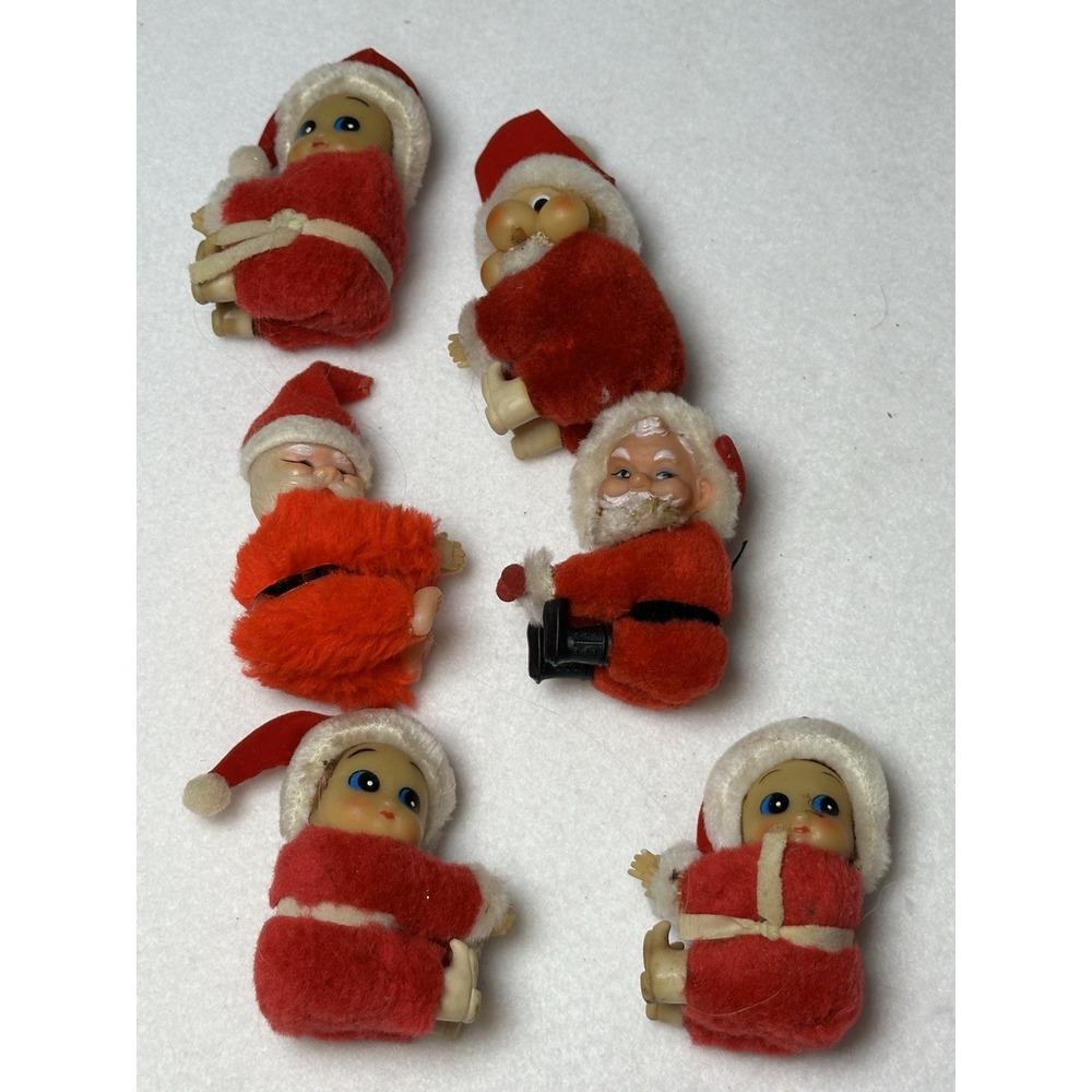 Lot of 6 Vintage Santa Claus‎ Dolls Mini Christmas Figurines Plush Red White